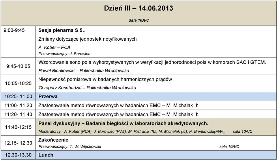 Paweł Bieńkowski Politechnika Wrocławska Niepewność pomiarowa w badanych harmonicznych prądów Grzegorz Kosobudzki Politechnika Wrocławska 10:25-11:00 Przerwa 11:00-11:20 Zastosowanie metod