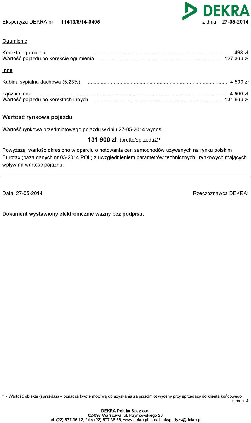 .. 131 866 zł Wartość rynkowa pojazdu Wartość rynkowa przedmiotowego pojazdu w dniu wynosi: 131 900 zł (brutto/sprzedaż)¹ Powyższą wartość określono w oparciu o notowania cen samochodów