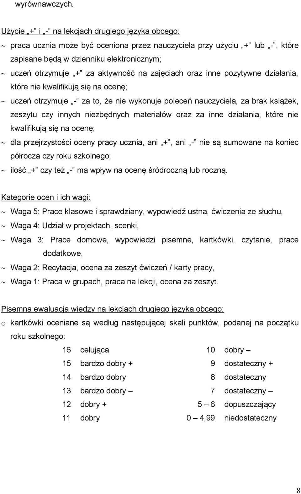 na zajęciach oraz inne pozytywne działania, które nie kwalifikują się na ocenę; uczeń otrzymuje - za to, że nie wykonuje poleceń nauczyciela, za brak książek, zeszytu czy innych niezbędnych