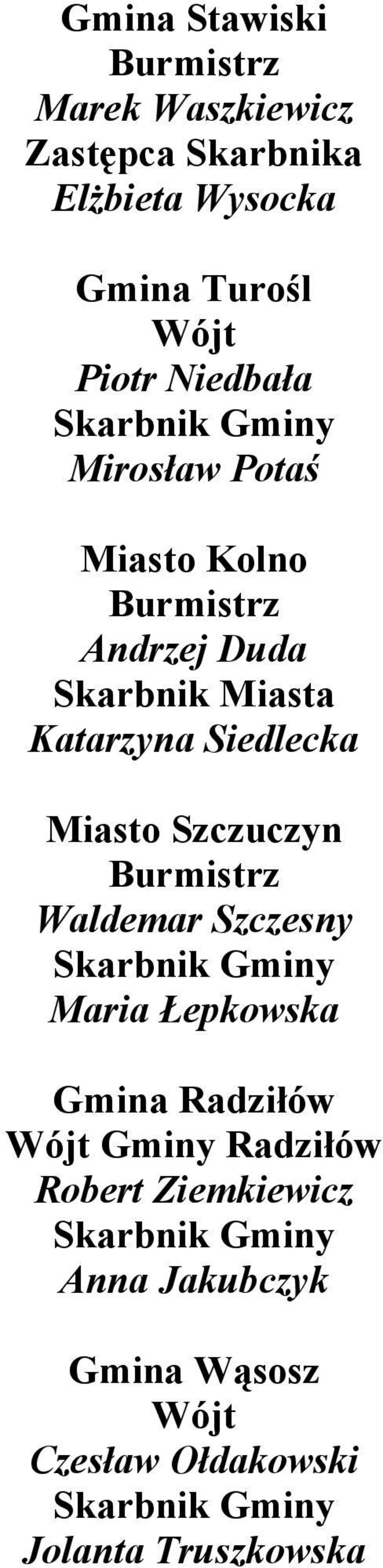 Siedlecka Miasto Szczuczyn Waldemar Szczesny Maria Łepkowska Gmina Radziłów Gminy