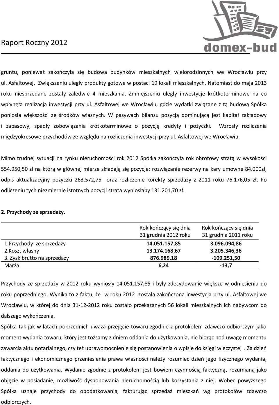 Asfaltowej we Wrocławiu, gdzie wydatki związane z tą budową Spółka poniosła większości ze środków własnych.
