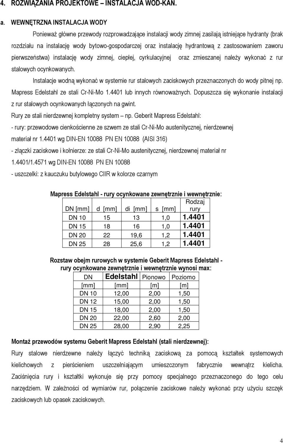 hydrantową z zastosowaniem zaworu pierwszeństwa) instalację wody zimnej, ciepłej, cyrkulacyjnej oraz zmieszanej należy wykonać z rur stalowych ocynkowanych.