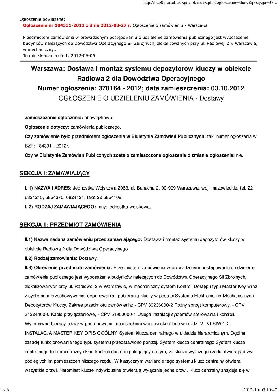 zlokalizowanych przy ul. Radiowej 2 w Warszawie, w mechaniczny.