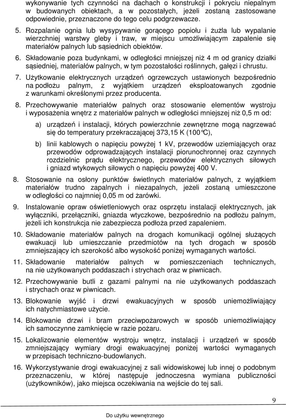 Składowanie poza budynkami, w odległości mniejszej niż 4 m od granicy działki sąsiedniej, materiałów palnych, w tym pozostałości roślinnych, gałęzi i chrustu. 7.