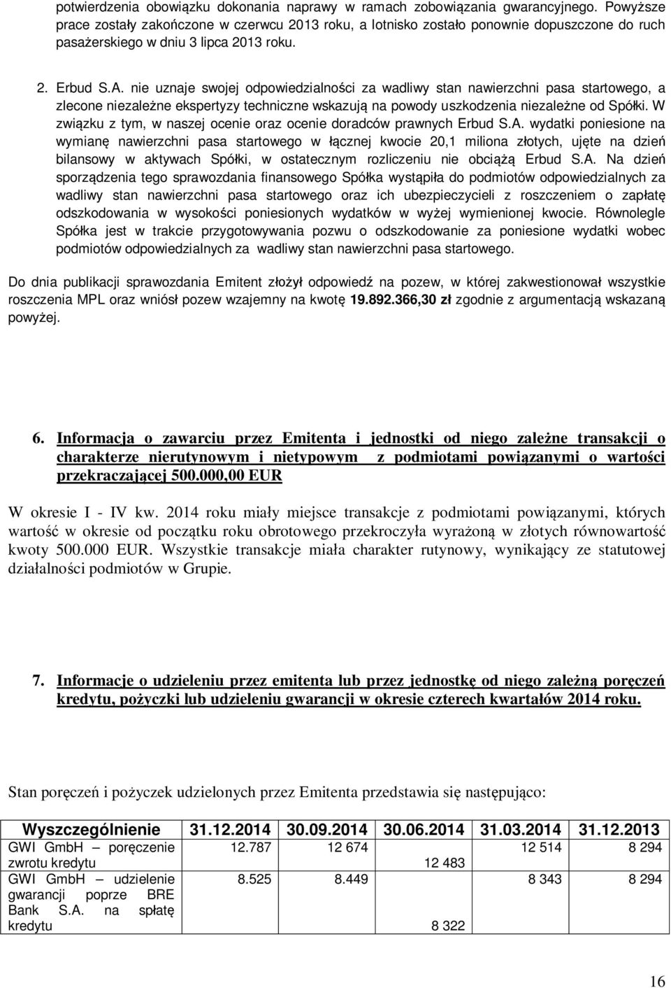 nie uznaje swojej odpowiedzialno ci za wadliwy stan nawierzchni pasa startowego, a zlecone niezale ne ekspertyzy techniczne wskazuj na powody uszkodzenia niezale ne od Spó ki.