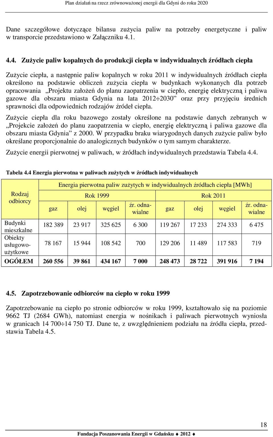 obliczeń zużycia ciepła w budynkach wykonanych dla potrzeb opracowania Projektu założeń do planu zaopatrzenia w ciepło, energię elektryczną i paliwa gazowe dla obszaru miasta Gdynia na lata 2012 2030