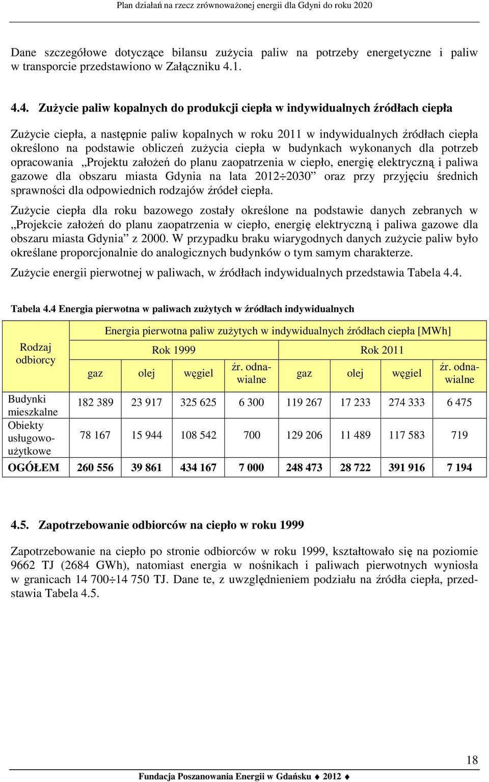 obliczeń zużycia ciepła w budynkach wykonanych dla potrzeb opracowania Projektu założeń do planu zaopatrzenia w ciepło, energię elektryczną i paliwa gazowe dla obszaru miasta Gdynia na lata 2012 2030