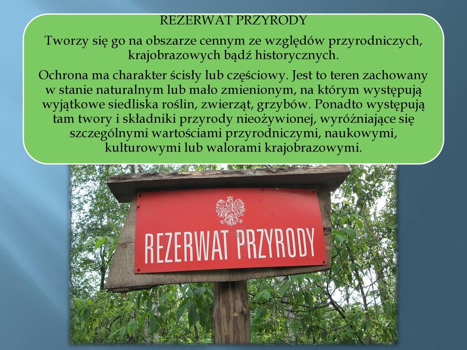 Jest to teren zachowany w stanie naturalnym lub mało zmienionym, na którym występują wyjątkowe siedliska roślin,