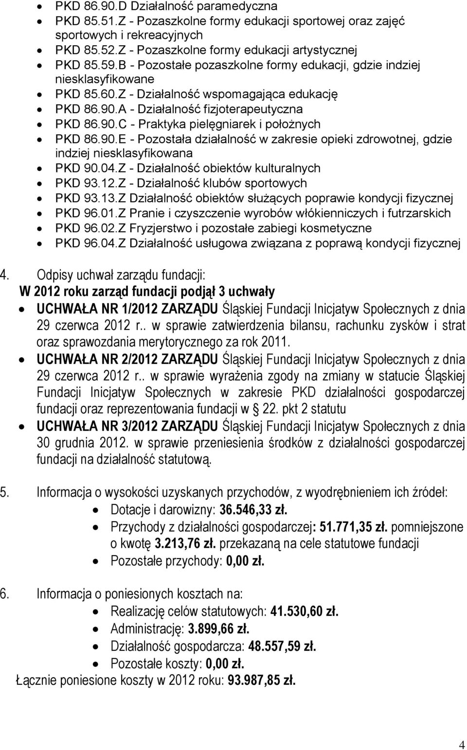 90.E - Pozostała działalność w zakresie opieki zdrowotnej, gdzie indziej niesklasyfikowana PKD 90.04.Z - Działalność obiektów kulturalnych PKD 93.12.Z - Działalność klubów sportowych PKD 93.13.