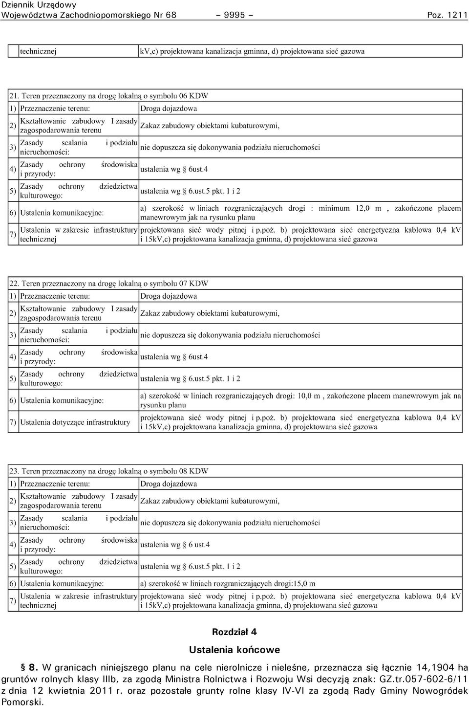 gruntów rolnych klasy IIIb, za zgodą Ministra Rolnictwa i Rozwoju Wsi decyzją znak: GZ.tr.057-602-6/11 z dnia 12 kwietnia 2011 r.