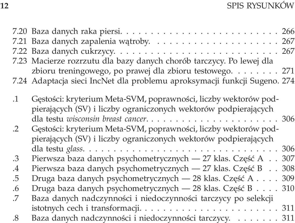 Gęstości: kryterium Meta-SVM, poprawności, liczby wektorów podpierających (SV) i liczby ograniczonych wektorów podpierających dla testu wisconsin breast cancer....36.