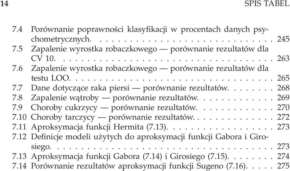 8 Zapaleniewątroby porównanierezultatów...269 7.9 Chorobycukrzycy porównanierezultatów....27 7.Chorobytarczycy porównanierezultatów...272 7.AproksymacjafunkcjiHermita(7.