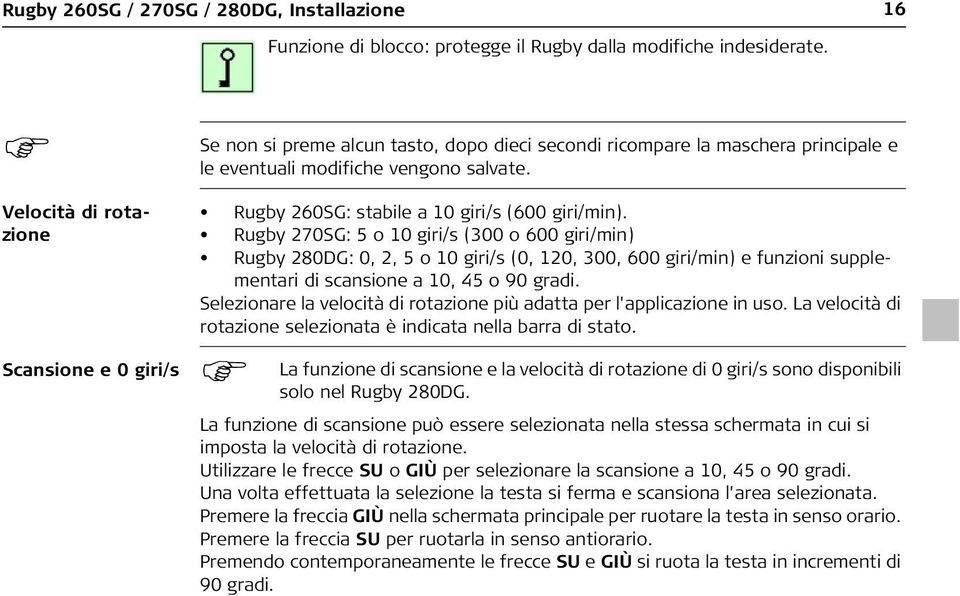 Rugby 260SG: stabile a 10 giri/s (600 giri/min).