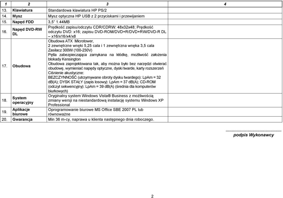 zewnętrzna wnęka 3,5 cala Zasilacz 300W (100-230V) Pętla zabezpieczająca zamykana na kłódkę, moŝliwość załoŝenia blokady Kensington Obudowa zaprojektowana tak, aby moŝna było bez narzędzi otwierać