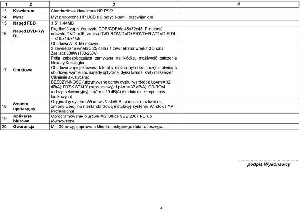 zewnętrzna wnęka 3,5 cala Zasilacz 300W (100-230V) Pętla zabezpieczająca zamykana na kłódkę, moŝliwość załoŝenia blokady Kensington Obudowa zaprojektowana tak, aby moŝna było bez narzędzi otwierać