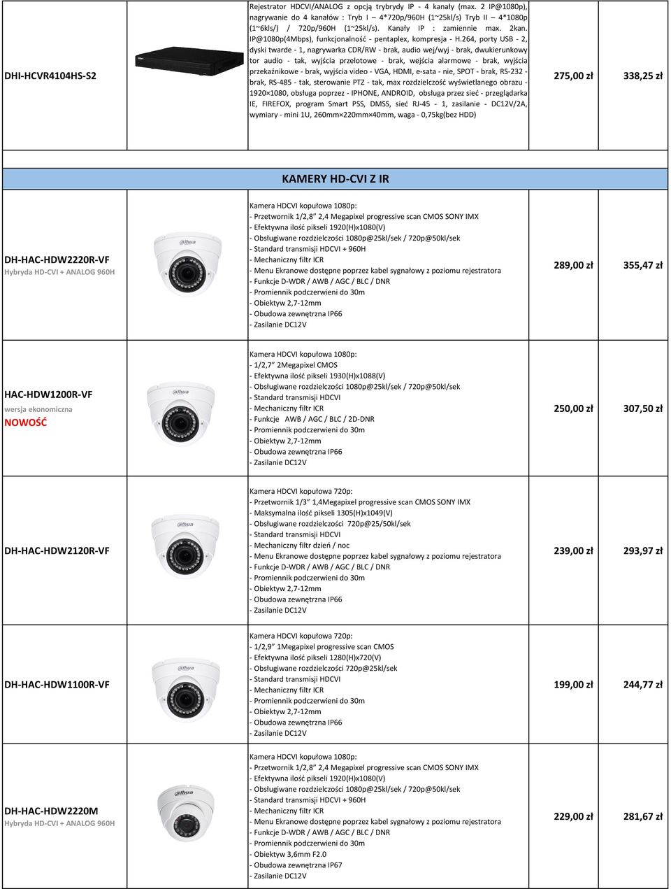 264, porty USB - 2, dyski twarde - 1, nagrywarka CDR/RW - brak, audio wej/wyj - brak, dwukierunkowy tor audio - tak, wyjścia przelotowe - brak, wejścia alarmowe - brak, wyjścia przekaźnikowe - brak,