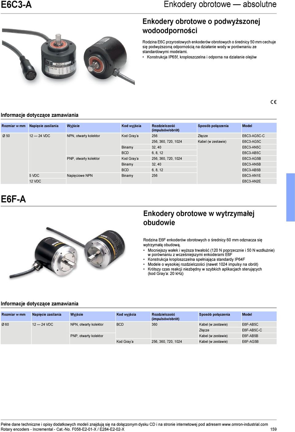 Konstrukcja IP65f, kroploszczelna i odporna na działanie olejów Rozmiar w mm Napięcie zasilania Wyjście Kod wyjścia Rozdzielczość (impulsów/obrót) Sposób połączenia Ø 50 12 24 VDC NPN, otwarty