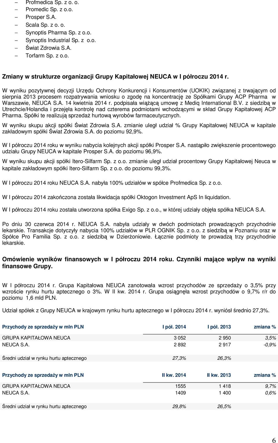 w Warszawie, NEUCA S.A. 14 kwietnia 2014 r. podpisała wiążącą umowę z Mediq International B.V.