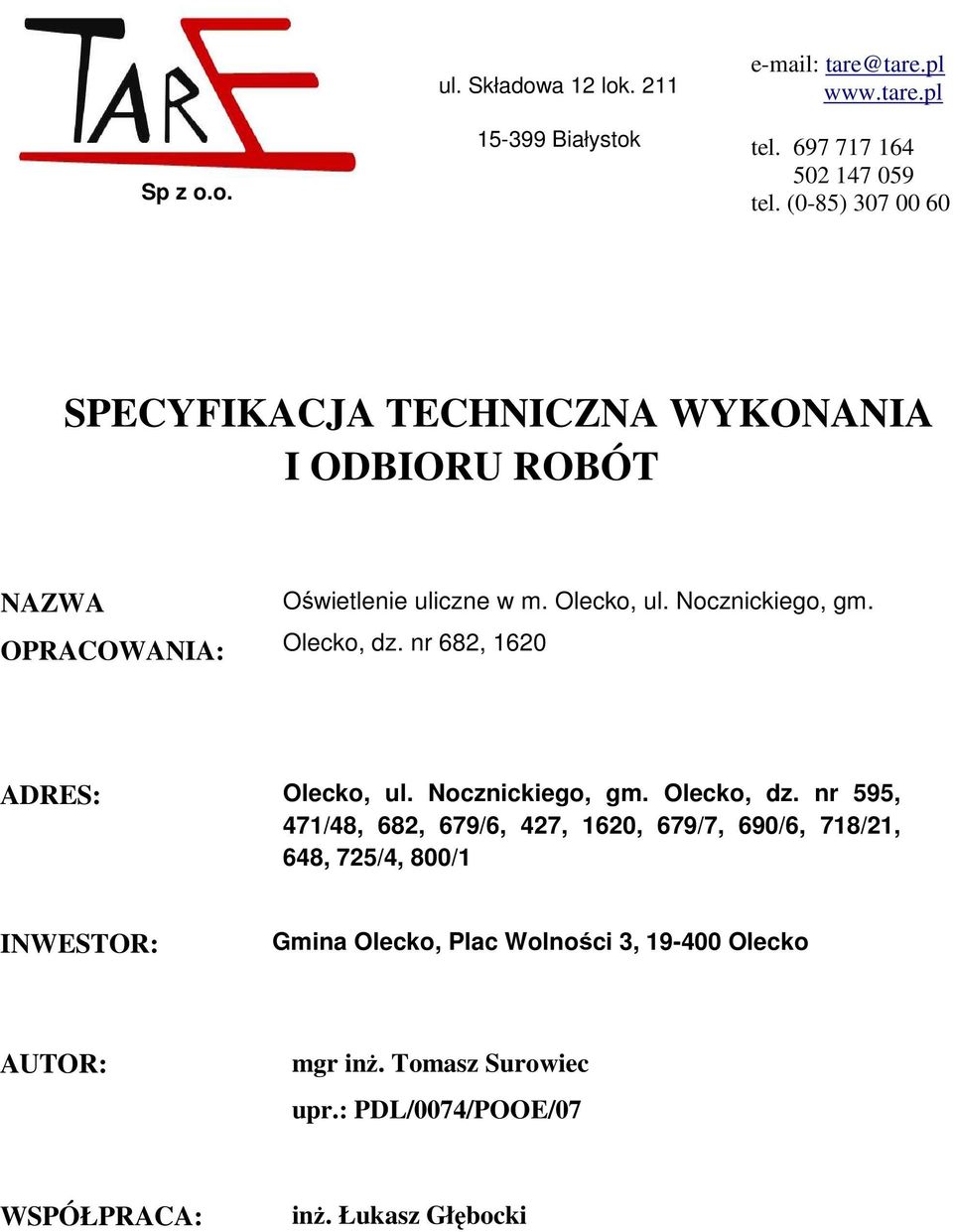 Nocznickiego, gm. Olecko, dz.