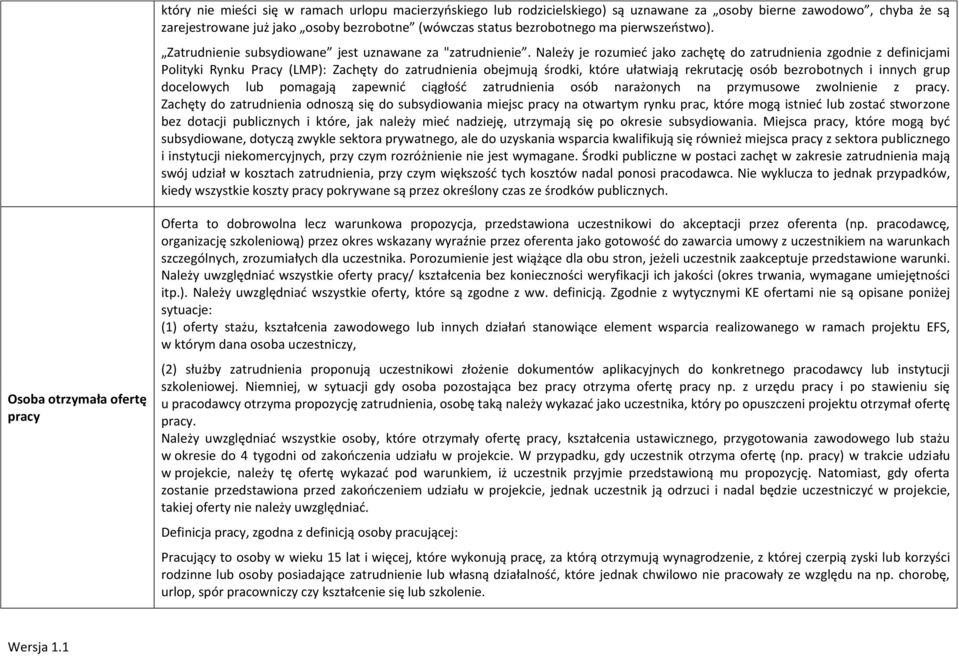 Należy je rozumieć jako zachętę do zatrudnienia zgodnie z definicjami Polityki Rynku Pracy (LMP): Zachęty do zatrudnienia obejmują środki, które ułatwiają rekrutację osób bezrobotnych i innych grup