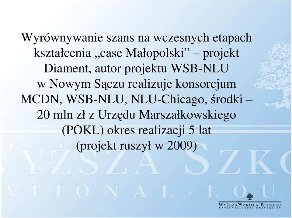 konsorcjum MCDN, WSB-NLU, NLU-Chicago, środki 20 mln zł z Urzędu