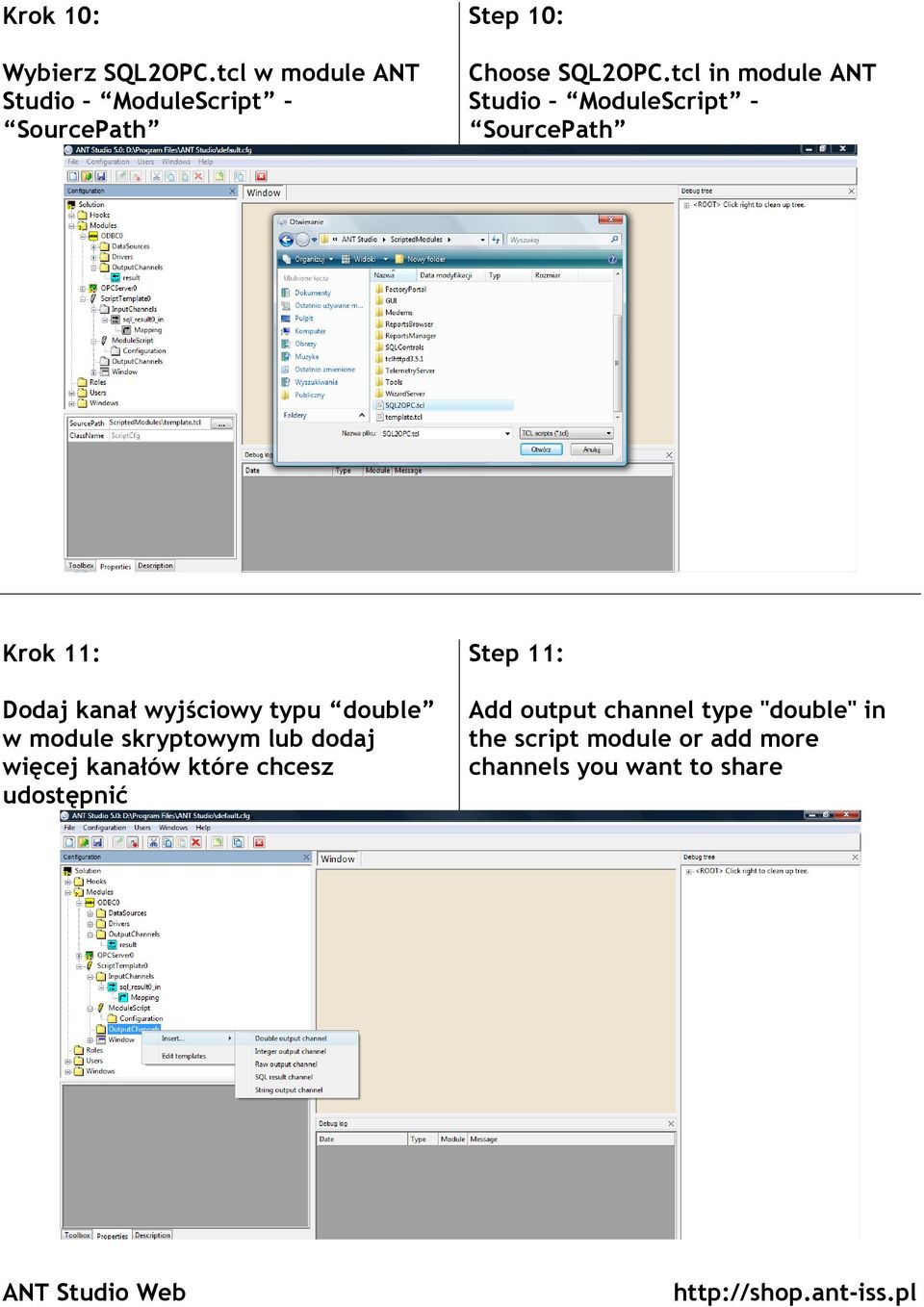 tcl in module ANT Studio ModuleScript SourcePath Krok 11: Dodaj kanał wyjściowy typu