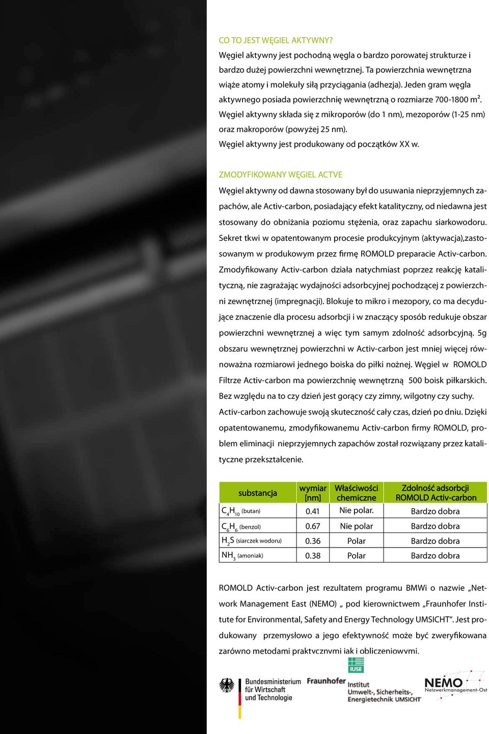 Węgiel aktywny składa się z mikroporów (do 1 nm), mezoporów (1-25 nm) oraz makroporów (powyżej 25 nm). Węgiel aktywny jest produkowany od początków XX w.