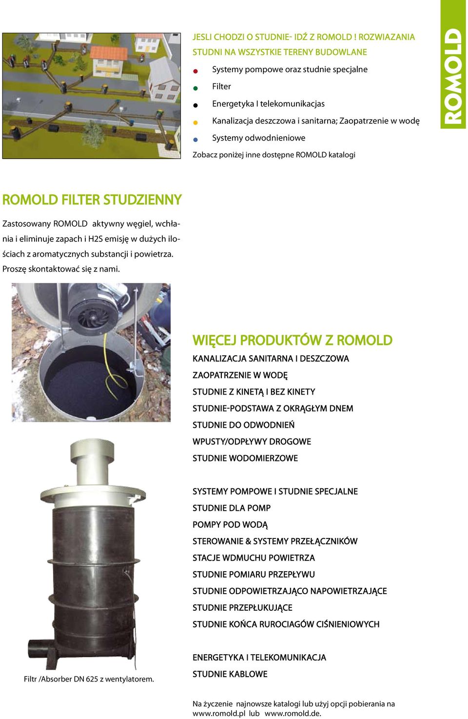 wodę Zobacz poniżej inne dostępne ROMOLD katalogi ROMOLD FILTER STUDZIENNY Zastosowany ROMOLD aktywny węgiel, wchłania i eliminuje zapach i H2S emisję w dużych ilościach z aromatycznych substancji i