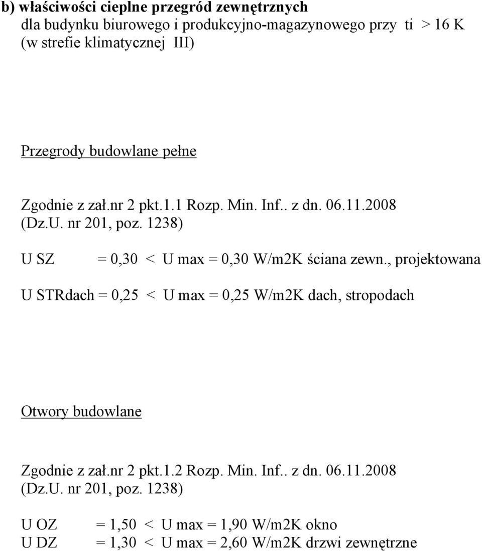 2008 U SZ = 0,30 < U max = 0,30 W/m2K ściana zewn.