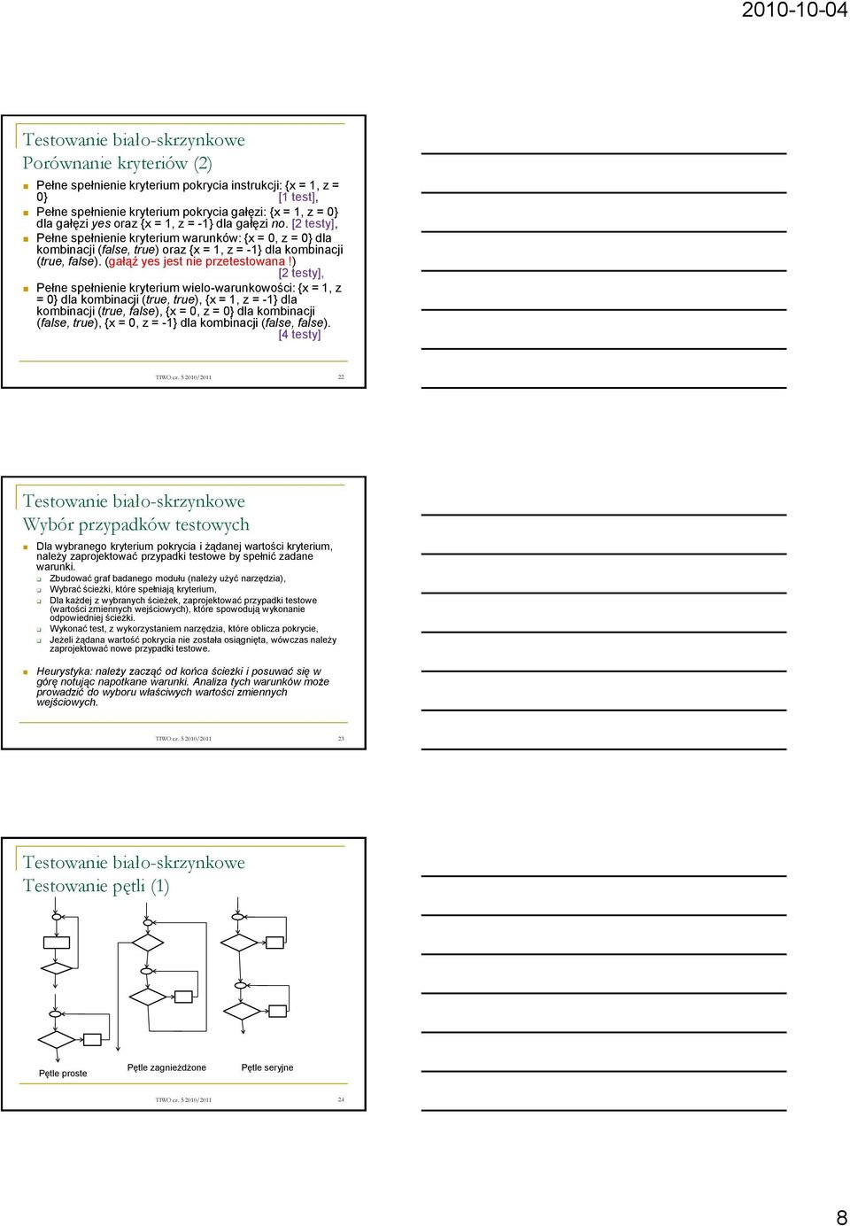 ) [2 testy], Pełne spełnienie kryterium wielo-warunkowości: {x = 1, z = 0} dla kombinacji (true, true), {x = 1, z = -1} dla kombinacji (true, false), {x = 0, z = 0} dla kombinacji (false, true), {x =