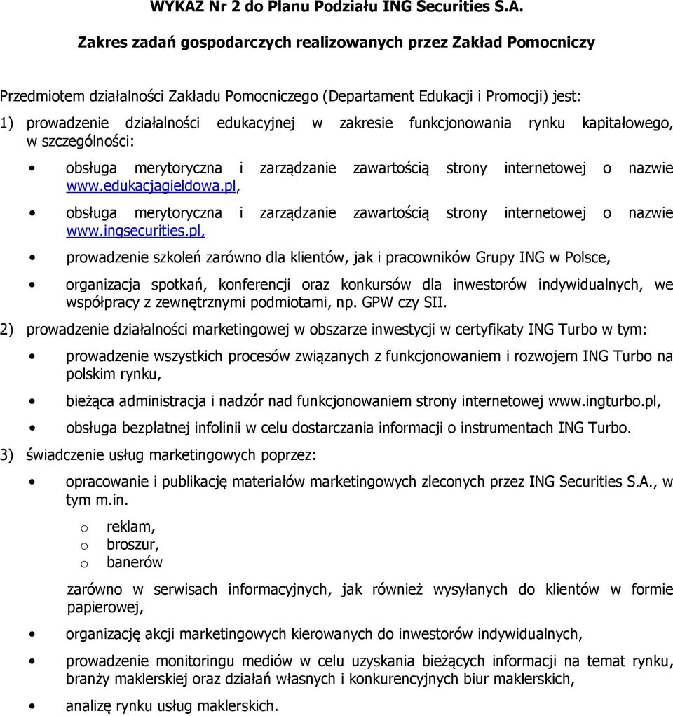 pl, obsługa merytoryczna i zarządzanie zawartością strony internetowej o nazwie www.ingsecurities.