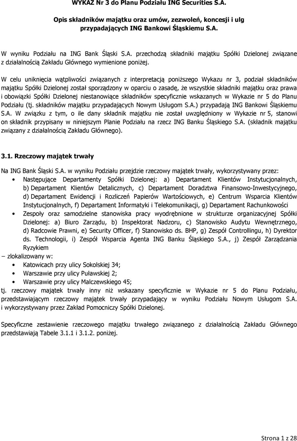 prawa i obowiązki Spółki Dzielonej niestanowiące składników specyficznie wskazanych w Wykazie nr 5 do Planu Podziału (tj. składników majątku przypadających Nowym Usługom S.A.