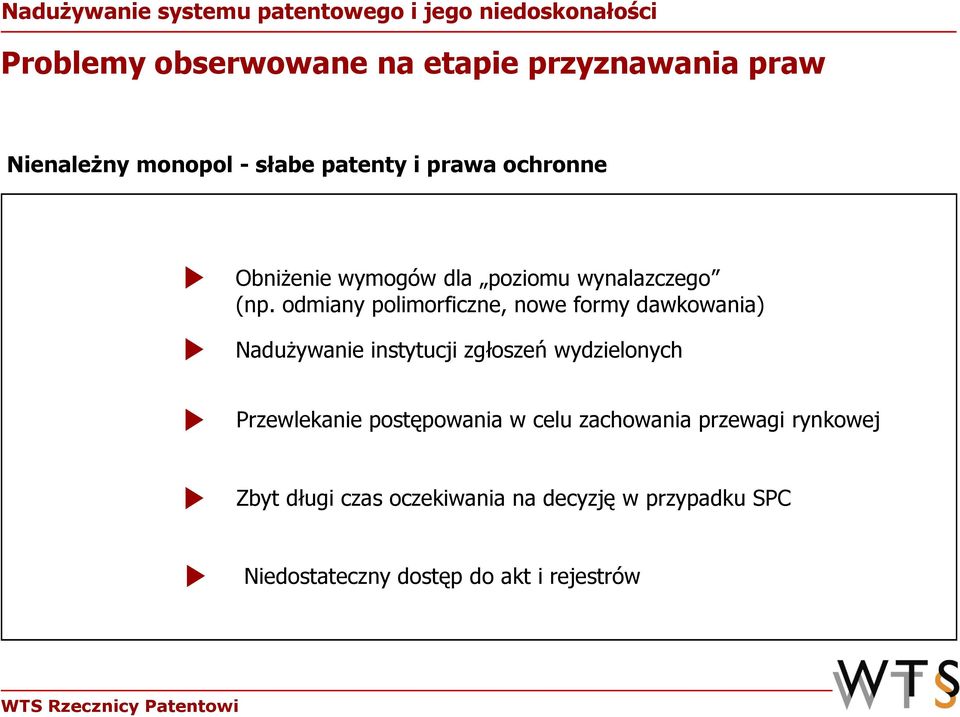 odmiany polimorficzne, nowe formy dawkowania) Nadużywanie instytucji zgłoszeń wydzielonych Przewlekanie