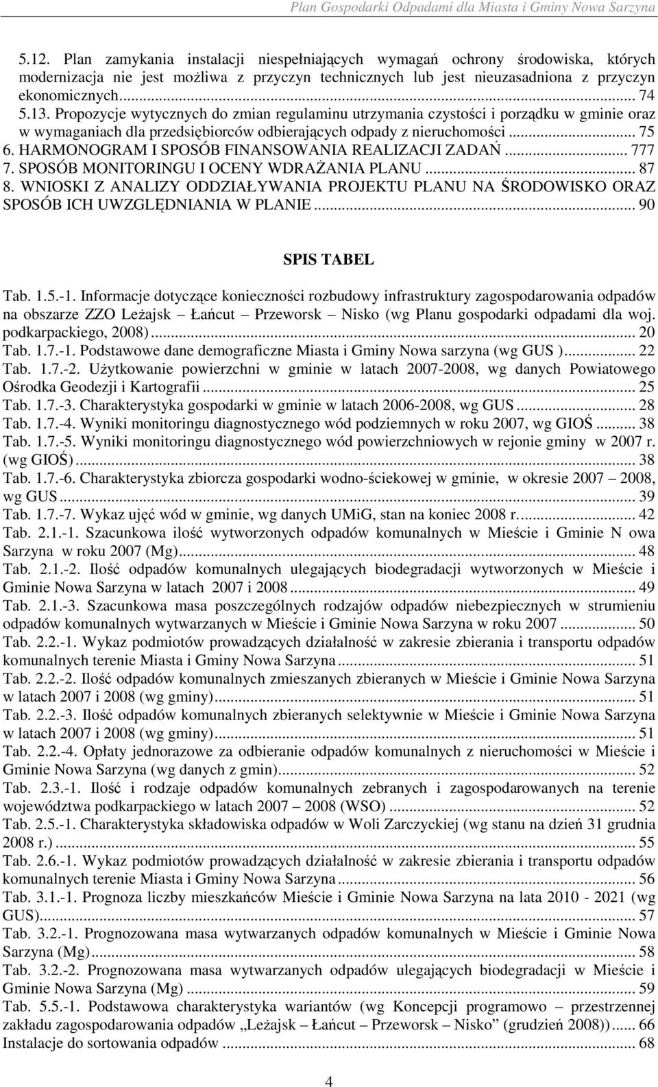 HARMONOGRAM I SPOSÓB FINANSOWANIA REALIZACJI ZADAŃ... 777 7. SPOSÓB MONITORINGU I OCENY WDRAśANIA PLANU... 87 8.