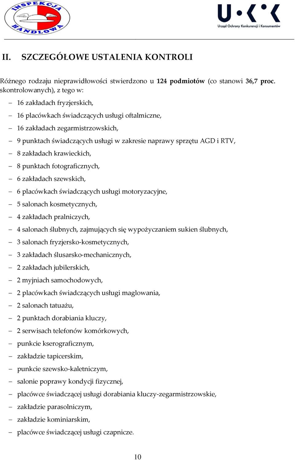 RTV, 8 zakładach krawieckich, 8 punktach fotograficznych, 6 zakładach szewskich, 6 placówkach świadczących usługi motoryzacyjne, 5 salonach kosmetycznych, 4 zakładach pralniczych, 4 salonach