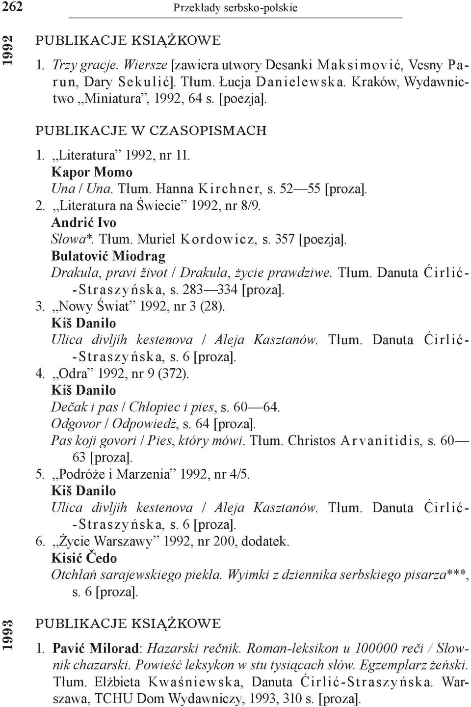 Bulatović Miodrag Drakula, pravi život / Drakula, życie prawdziwe. Tłum. Danuta Ćirlić- St rasz y ńska, s. 283 334 [proza]. 3. Nowy Świat 1992, nr 3 (28). Ulica divljih kestenova / Aleja Kasztanów.