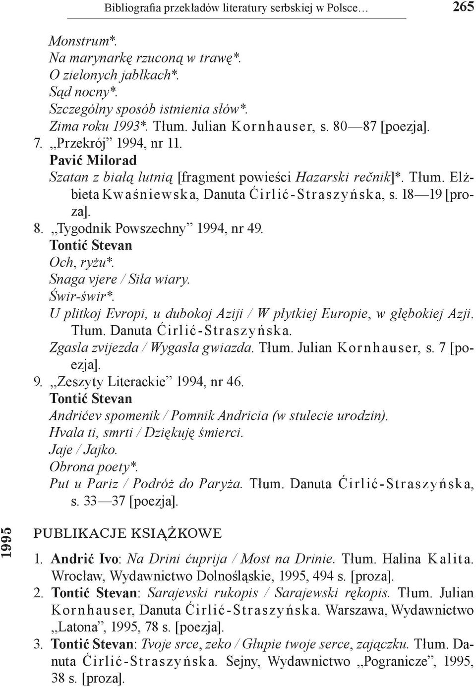 Elżbieta Kwaśniewska, Danuta Ćirlić St rasz y ńska, s. 18 19 [proza]. 8. Tygodnik Powszechny 1994, nr 49. Tontić Stevan Och, ryżu*. Snaga vjere / Siła wiary. Świr świr*.