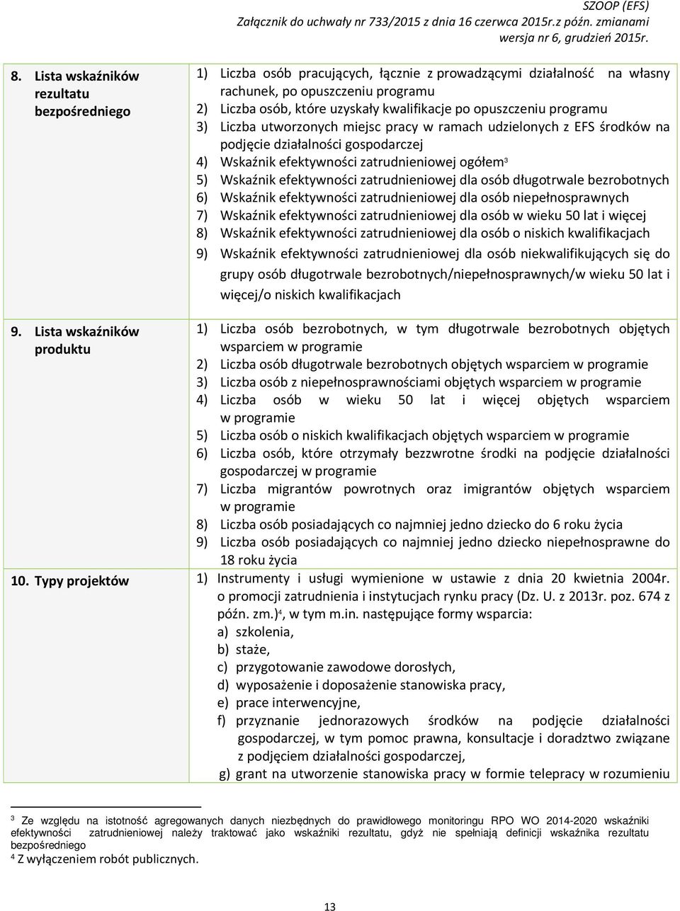 opuszczeniu programu 3) Liczba utworzonych miejsc pracy w ramach udzielonych z EFS środków na podjęcie działalności gospodarczej 4) Wskaźnik efektywności zatrudnieniowej ogółem 3 5) Wskaźnik