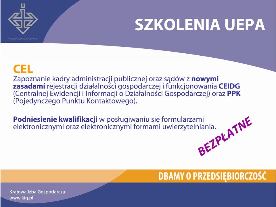 Działalności Gospodarczej) oraz PPK (Pojedynczego Punktu Kontaktowego).