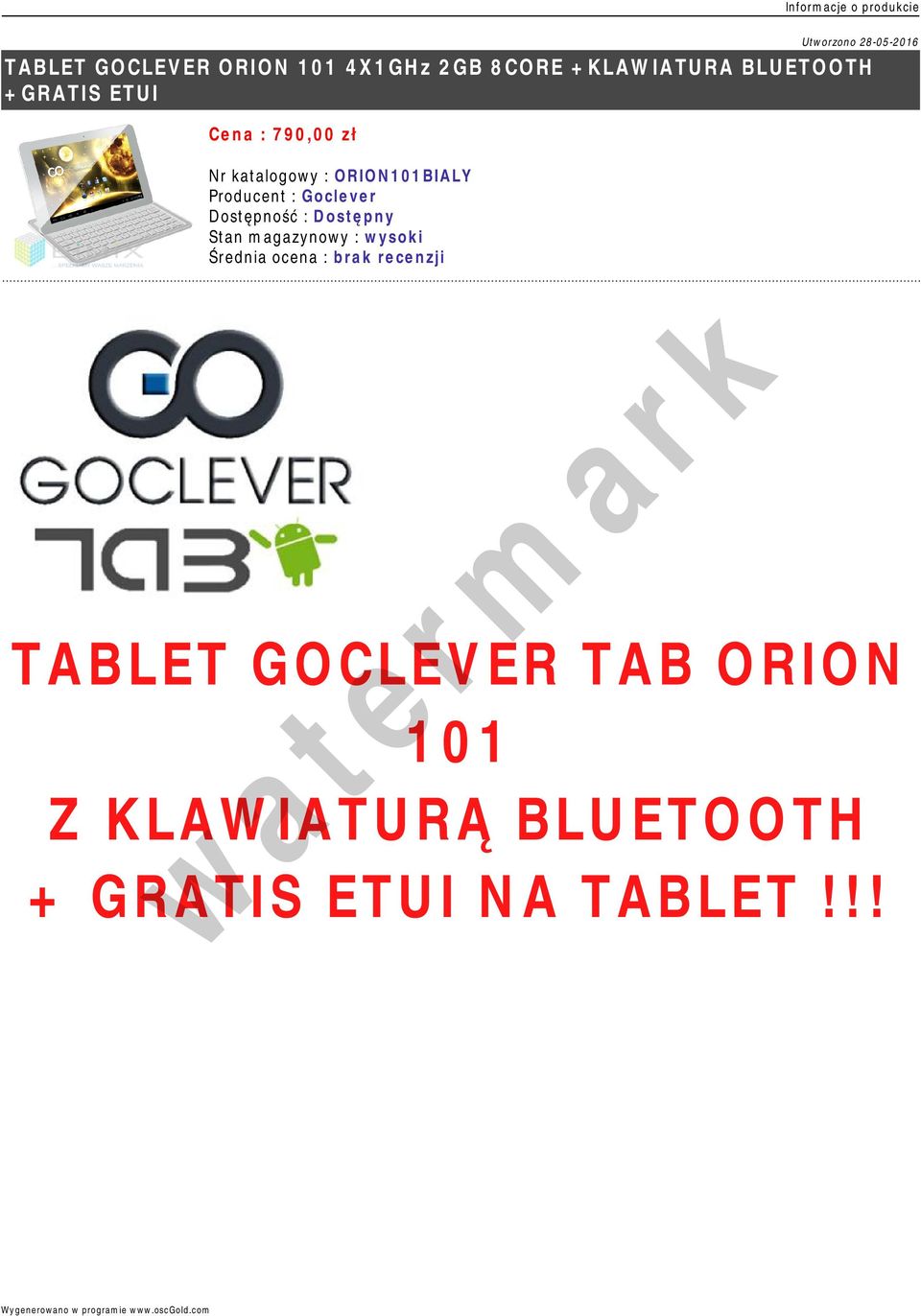 Producent : Goclever Dostępność : Dostępny Stan magazynowy : wysoki Średnia ocena :