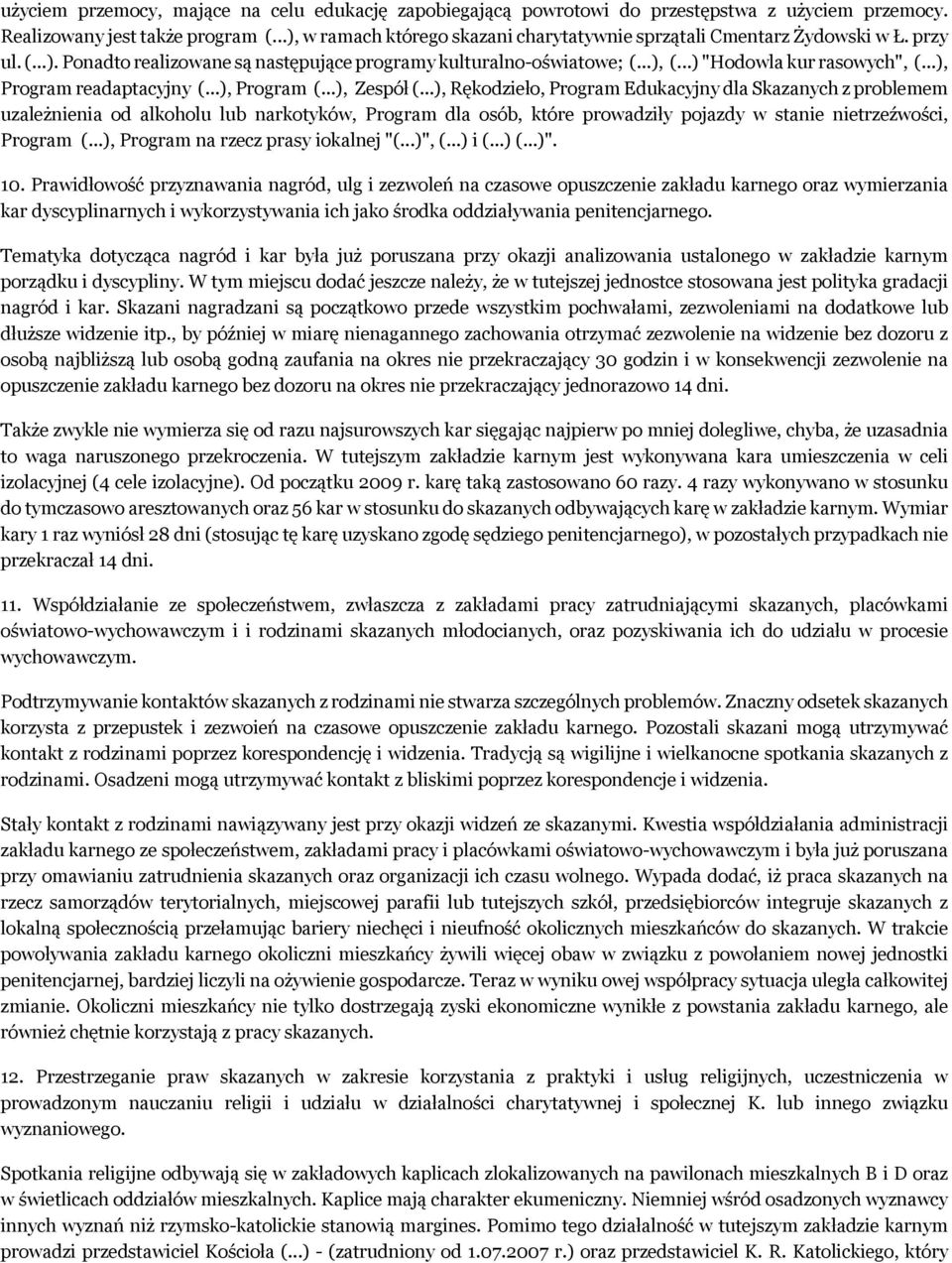..), Program readaptacyjny (...), Program (...), Zespół (.