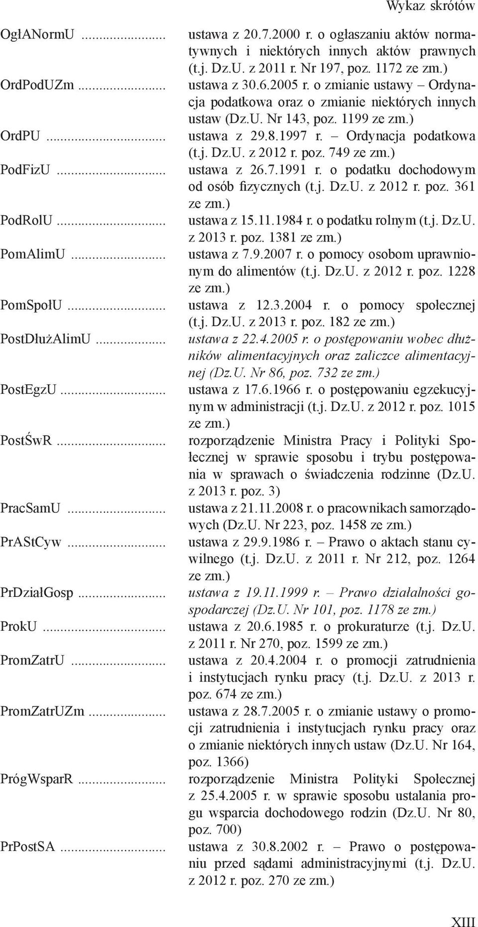 7.1991 r. o podatku dochodowym od osób fizycznych (t.j. Dz.U. z 2012 r. poz. 361 PodRolU ustawa z 15.11.1984 r. o podatku rolnym (t.j. Dz.U. z 2013 r. poz. 1381 PomAlimU ustawa z 7.9.2007 r.