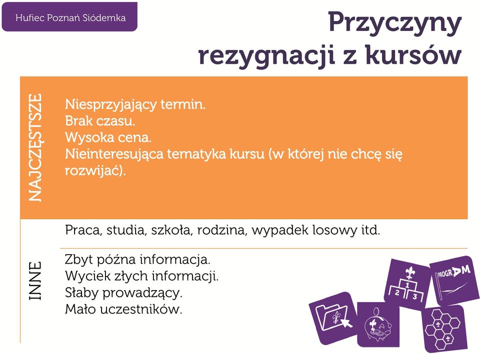 Nieinteresująca tematyka kursu (w której nie chcę się rozwijać).