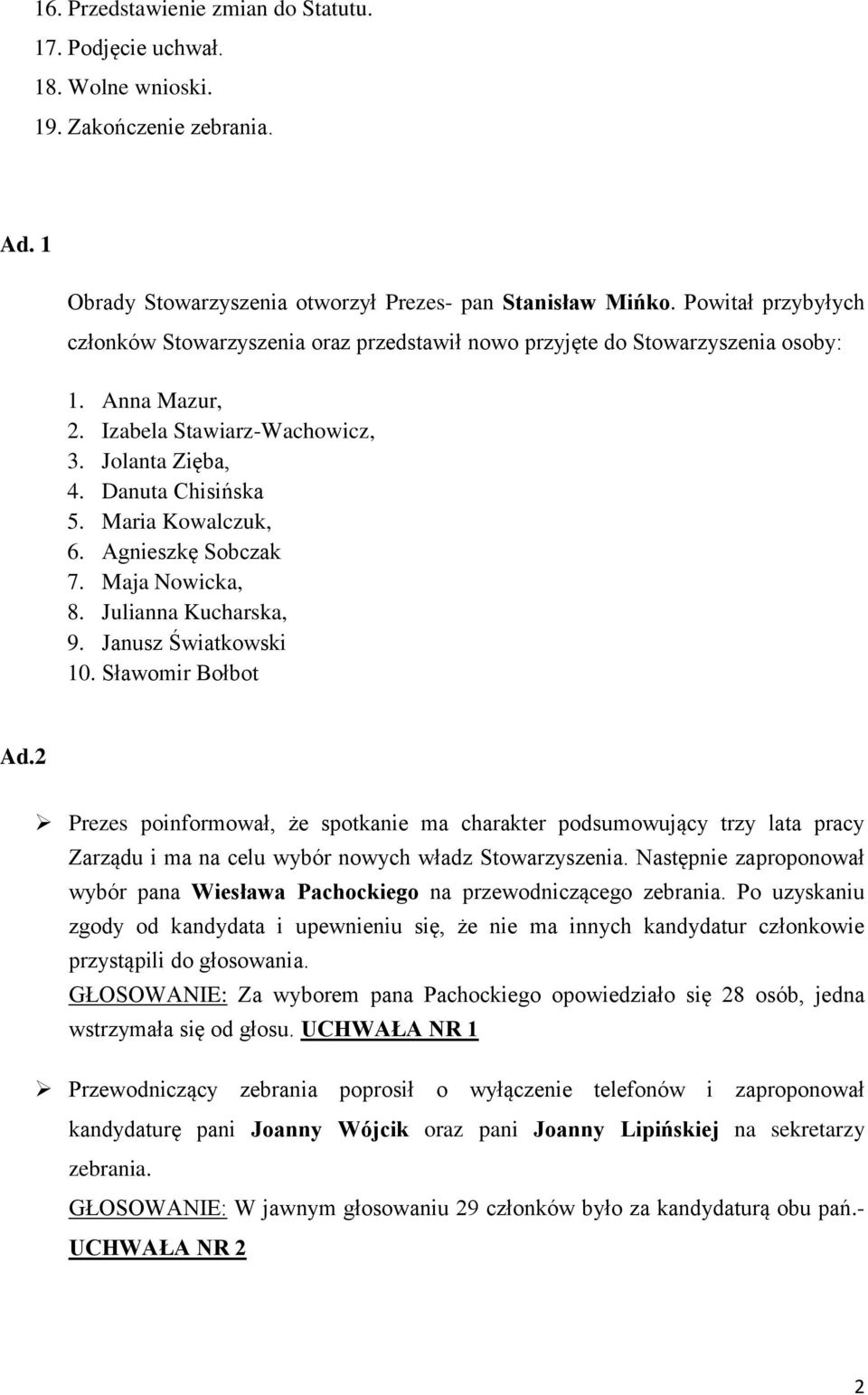 Maria Kowalczuk, 6. Agnieszkę Sobczak 7. Maja Nowicka, 8. Julianna Kucharska, 9. Janusz Światkowski 10. Sławomir Bołbot Ad.