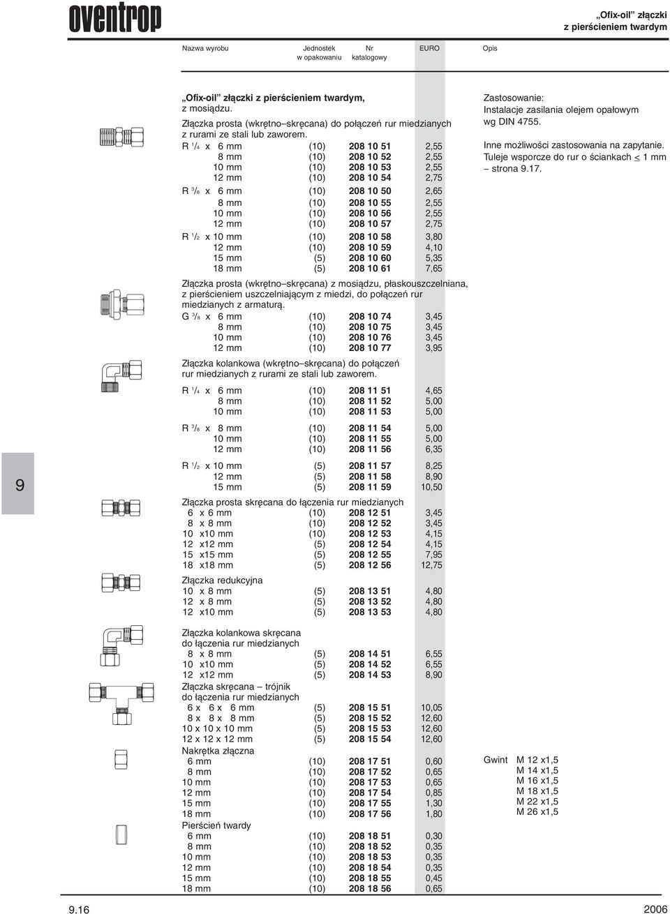 R 1 /4 6 mm (10) 208 10 51 2,55 8 mm (10) 208 10 52 2,55 10 mm (10) 208 10 53 2,55 12 mm (10) 208 10 54 2,75 R 3 /8 6 mm (10) 208 10 50 2,65 8 mm (10) 208 10 55 2,55 10 mm (10) 208 10 56 2,55 12 mm