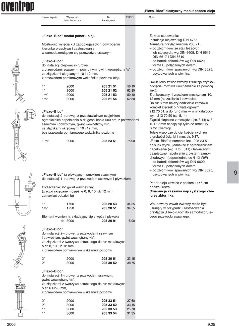 przewodem pomiarowym wskaźnika poziomu oleju 1" 2000 205 21 51 50,10 1" 3000 205 21 52 62,80 1 1 /2" 2000 205 21 53 50,10 1 1 /2" 3000 205 21 54 62,80 Fleo Bloc do instalacji 2 rurowej, z