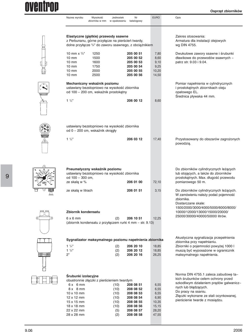 00 56 14,50 Mechaniczny wskaźnik poziomu ustawiany bezstopniowo na wysokość zbiornika od 100 200 cm, wskaźnik prostokątny 1 1 /2" 206 00 12 8,60 Zakres stosowania: Armatura dla instalacji olejowych