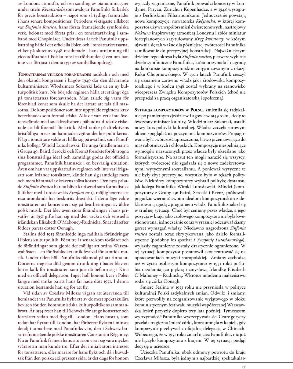 Under dessa år fick Panufnik uppskattning både i det officiella Polen och i tonsättarkretsarna, vilket på slutet av 1948 resulterade i hans utnämning till viceordförande i Polska tonsättarförbundet
