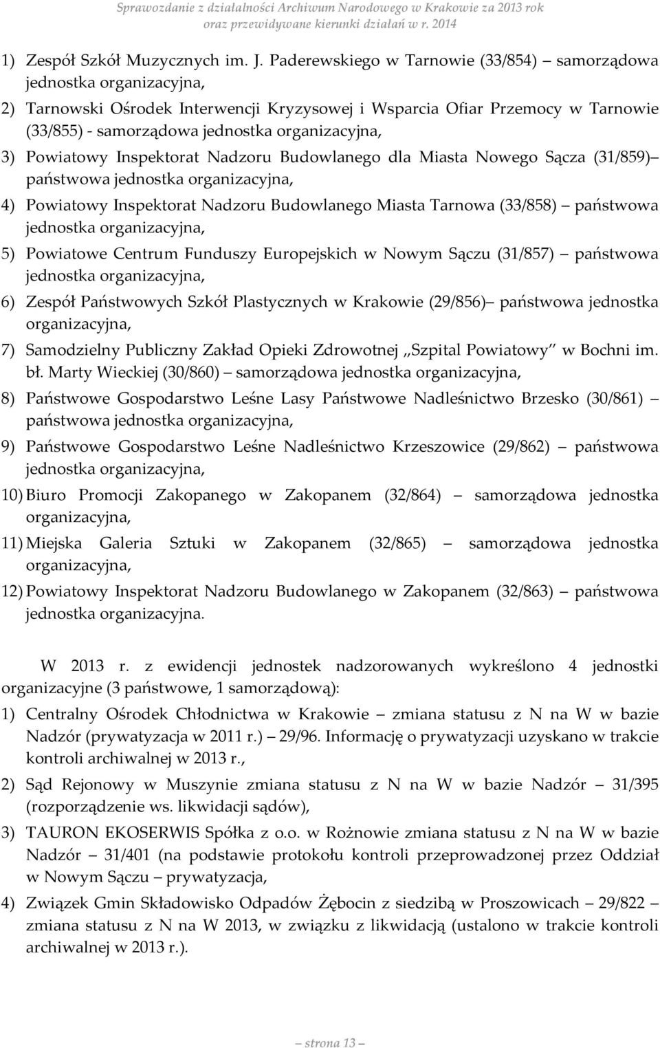 3) Powiatowy Inspektorat Nadzoru Budowlanego dla Miasta Nowego Sącza (31/859) państwowa jednostka organizacyjna, 4) Powiatowy Inspektorat Nadzoru Budowlanego Miasta Tarnowa (33/858) państwowa