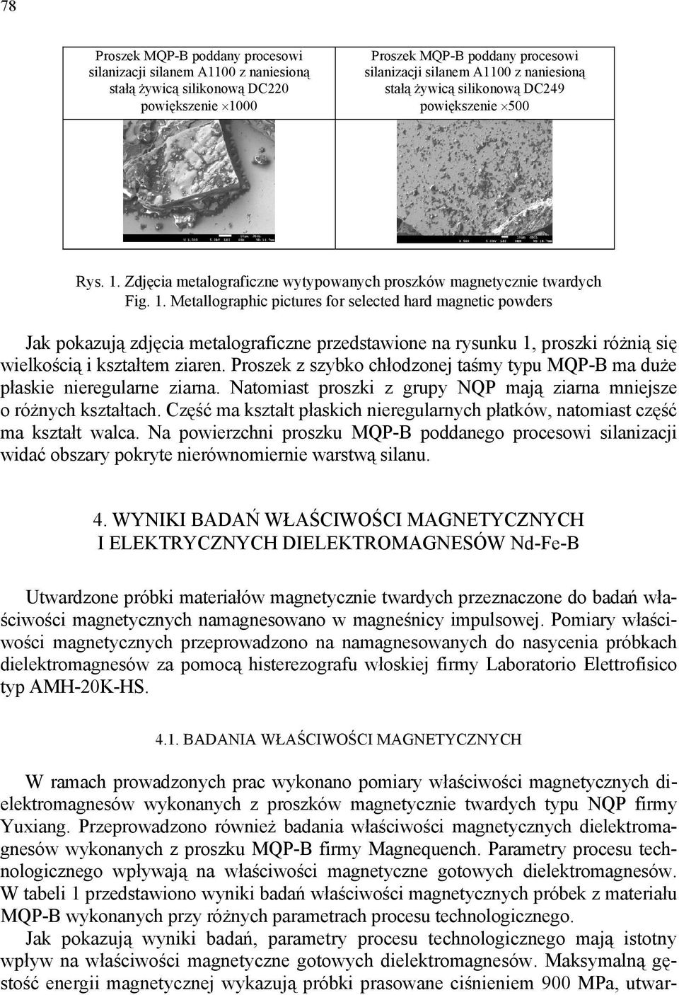 Zdjęcia metalograficzne wytypowanych proszków magnetycznie twardych Fig. 1.